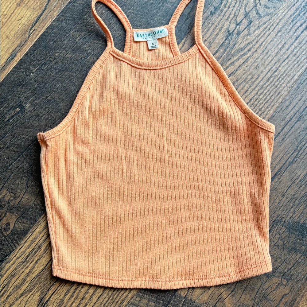 EARTHBOUND Orange Ribbed Crop Tank Top